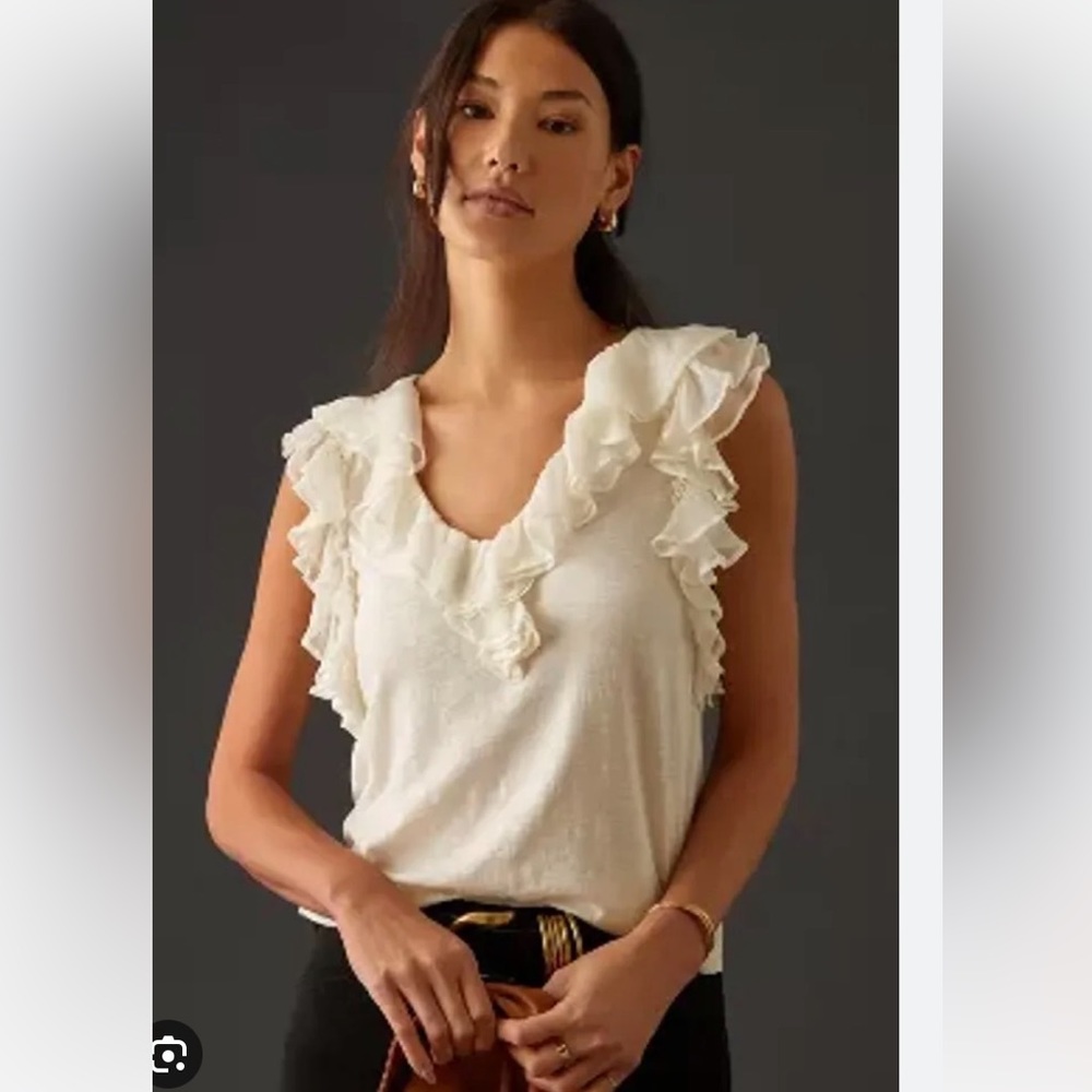 Anthropologie Ruffle V neck Blouse